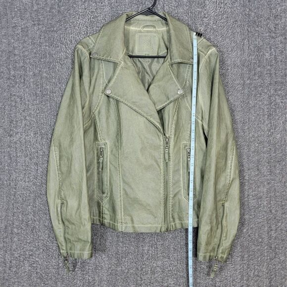 Max Studio Jacket Womens Large Sage Olive Green Vegan Faux Leather Moto Crop - Picture 3 of 13
